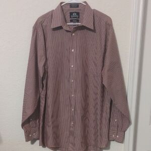 Stafford Men's Wrinkle Free Fitted Maroon & White Dress Shirt Size 17/ 36-37